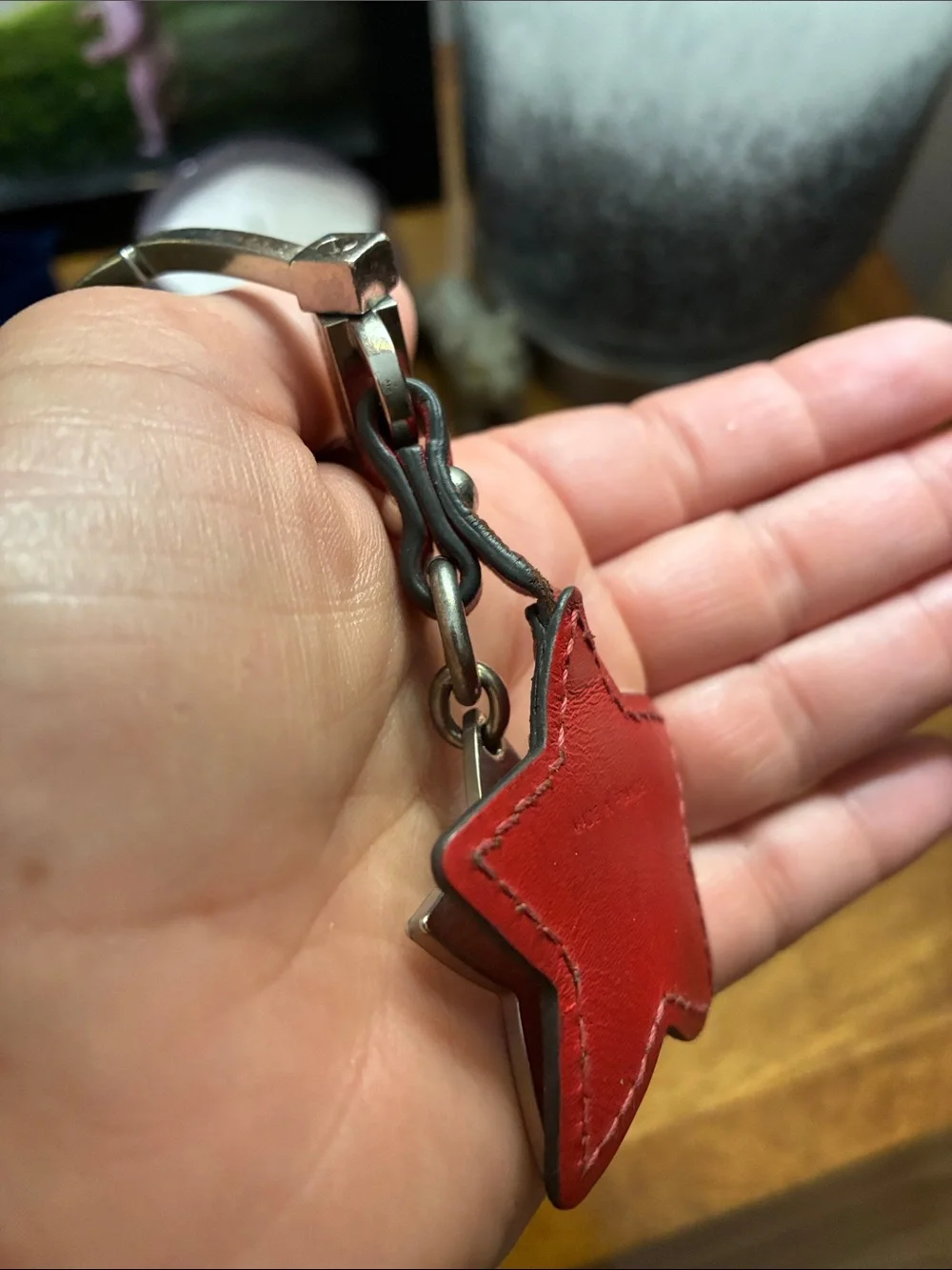Longchamp Red Star Leather Key Fob with Metal Detail